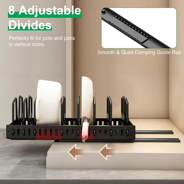 Pull-Out Pot & Pan Organizer – Adjustable Kitchen Storage Rack