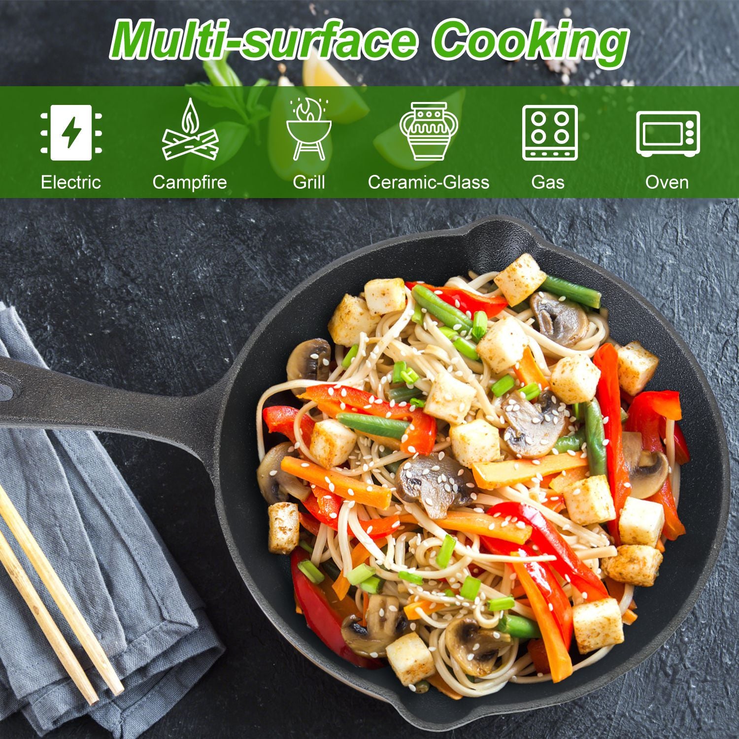 3-Piece Cast Iron Skillet Set – Pre-Seasoned Frying Pans (6”, 8”, 10”)