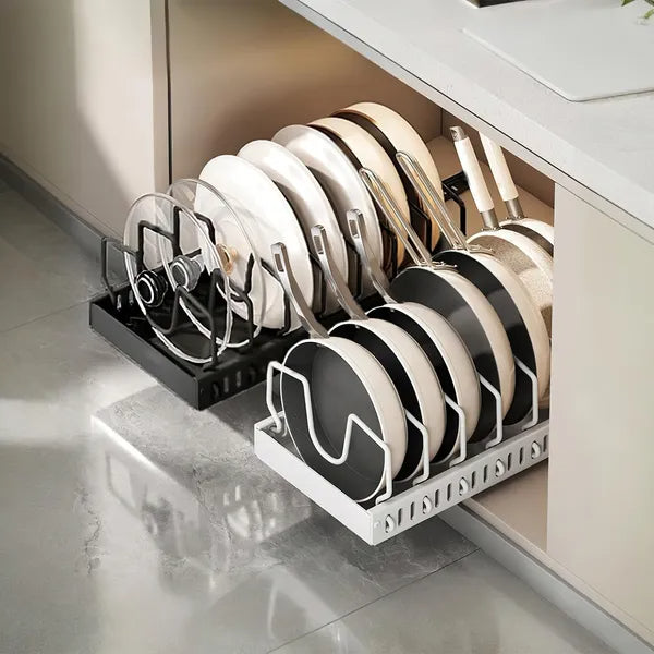 Pull-Out Pot & Pan Organizer – Adjustable Kitchen Storage Rack