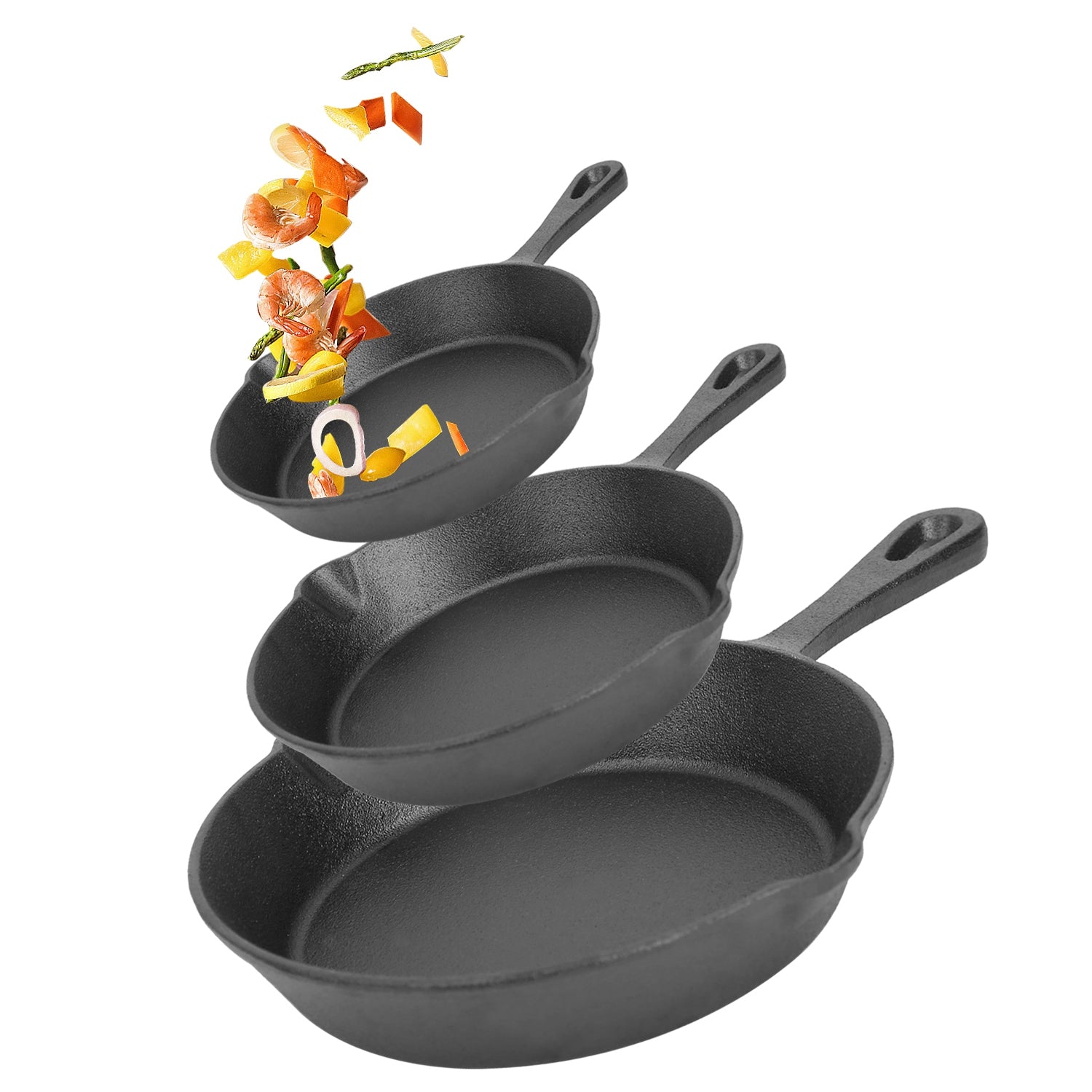 3-Piece Cast Iron Skillet Set – Pre-Seasoned Frying Pans (6”, 8”, 10”)