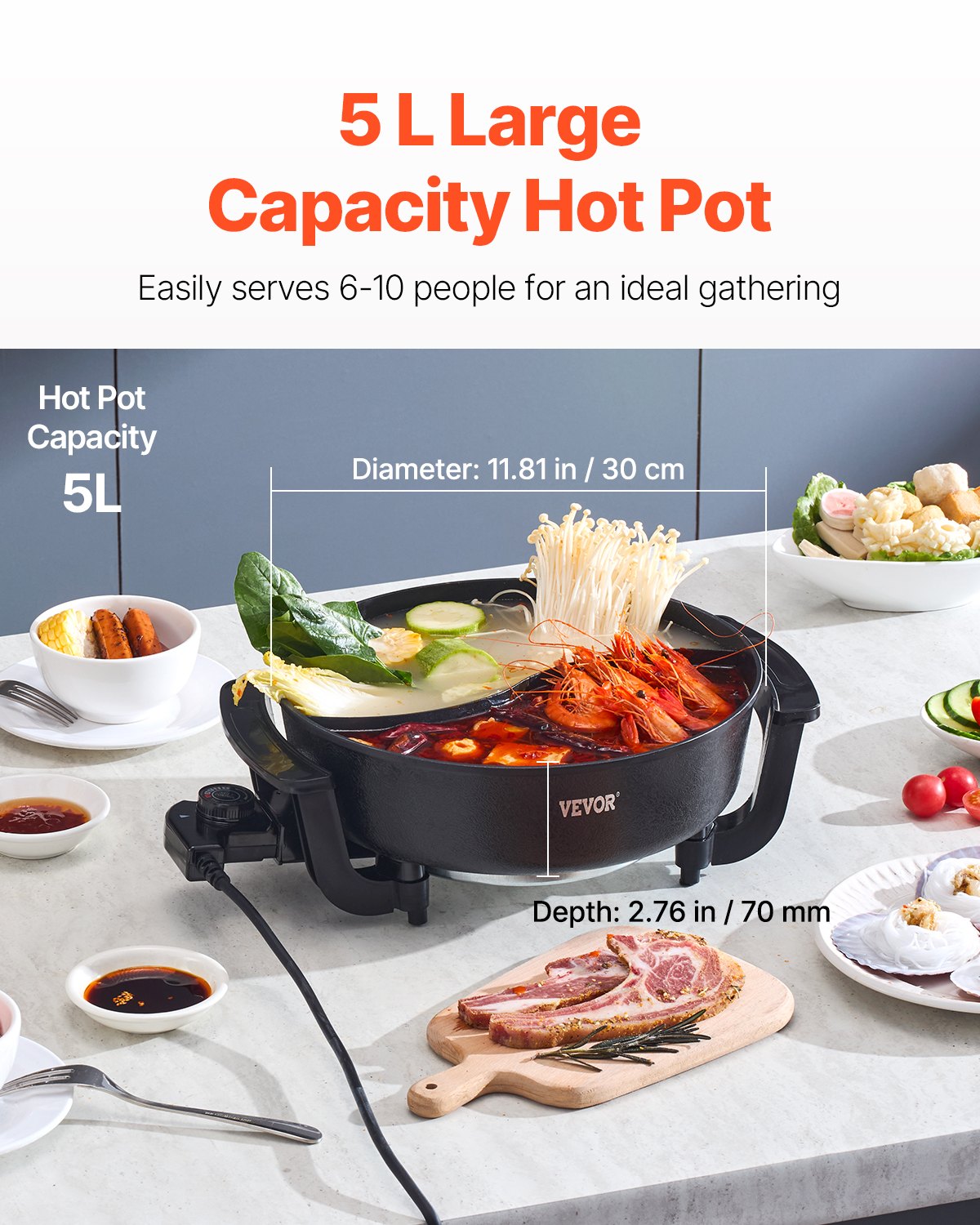 Electric Hot Pot with Divider – 5L Family Cooker