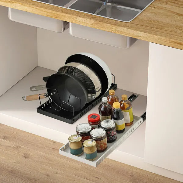 Pull-Out Pot & Pan Organizer – Adjustable Kitchen Storage Rack