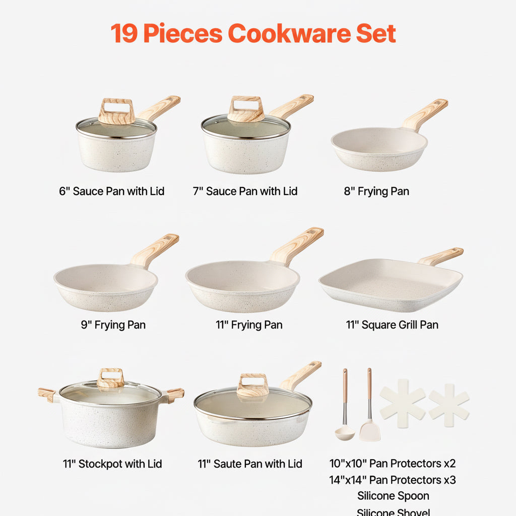 Premium 19-Piece Nonstick Cookware Set – Granite Kitchen Collection
