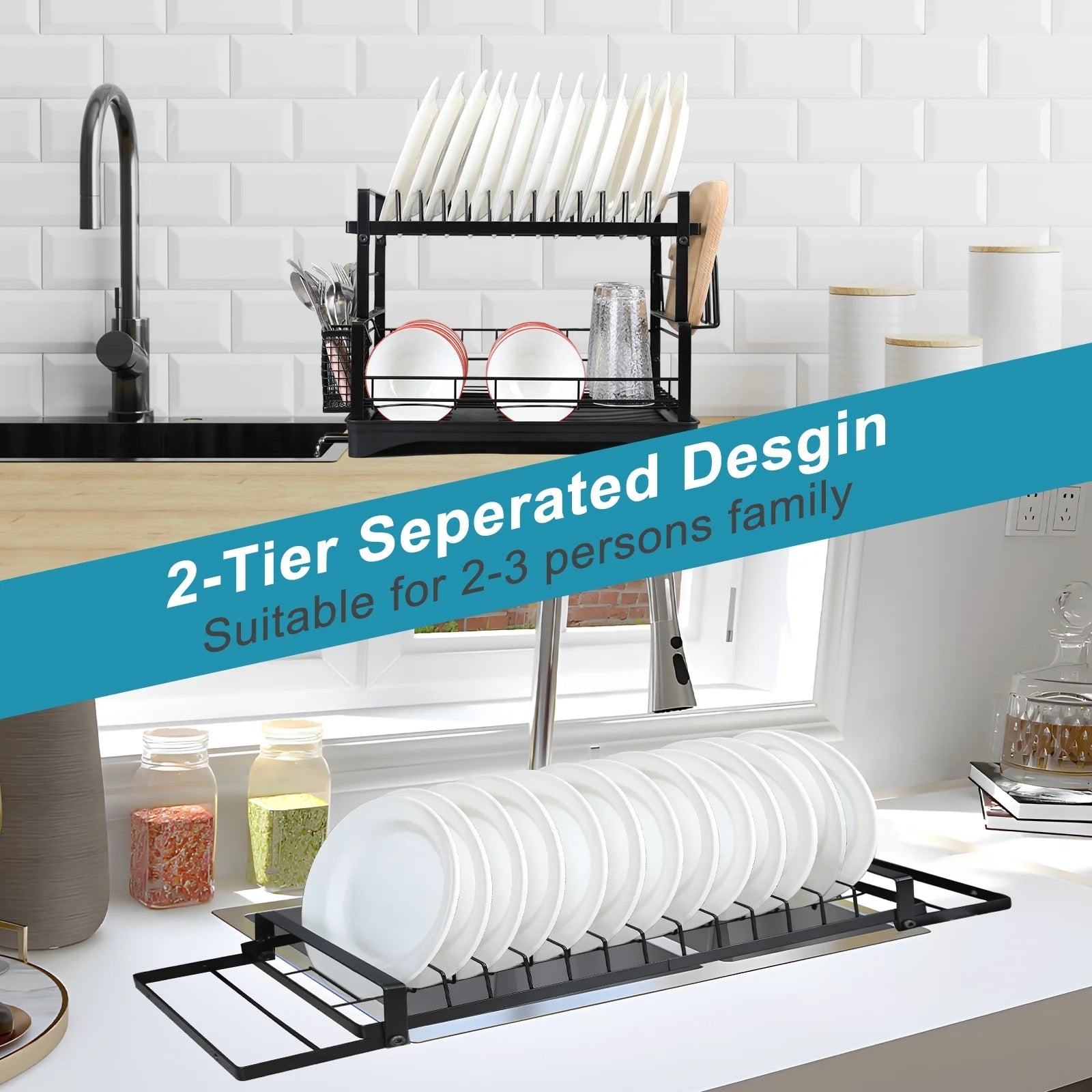 Kitchen Dish Drying Rack – 2-Tier Counter Organizer